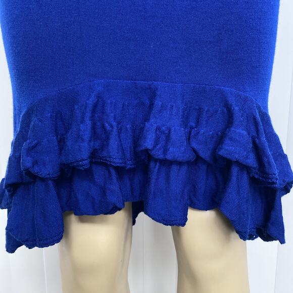 Moschino Couture Wool Skirt Knit Tiered Ruffled Royal Blue Knee Length 10 M - Picture 7 of 10